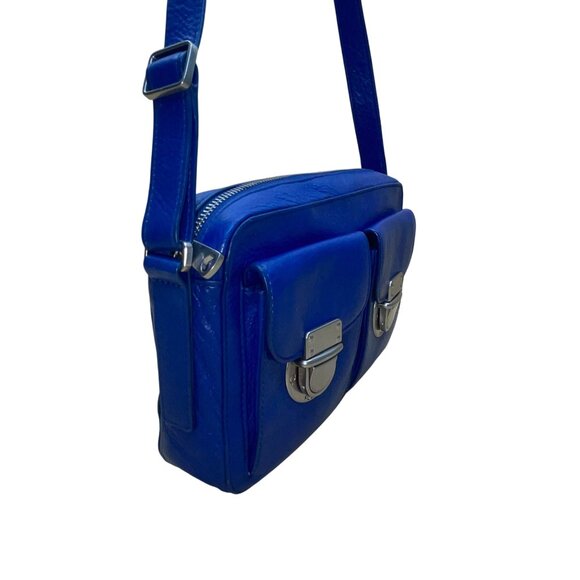 Fossil Women’s Blue Leather Adjustable Strap Dual Front Pockets Crossbody Bag - Picture 3 of 14